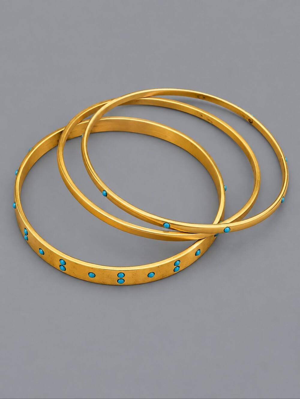 3/$30 Set of Three Matte Gold Metal Blue Dot Bangle Bracelets FLAWED